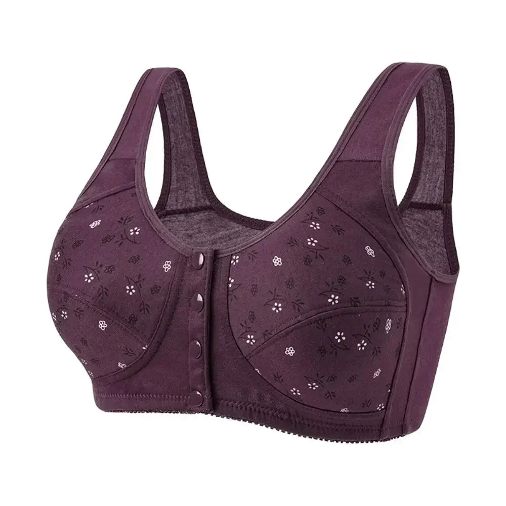 Comfortable Daisy Bras for Older Women Convenient Breathable Front Close Button Cotton Bras Widened Shoulder Straps