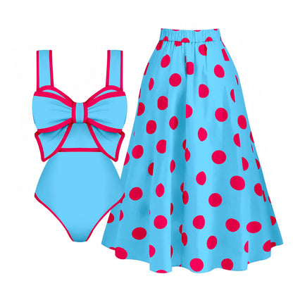 2025 New Bow Tie One Piece Swimsuit For Women Swimwear with Skirt Bathing Suit Monokini Beach Bodysuit Beach Wear