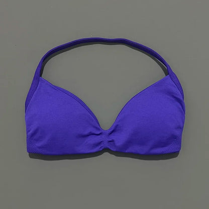 HISTELLO Impact Strappy Bra Gym Top Women High Support Thin Strap Halter Sports Seamless Bras Scrunch Push-up Workout Yoga Tanks