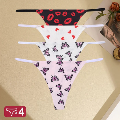 FINETOO 4PCS Seamless Thong Women Thin Strap Low Waist High Flexibility Panties Sexy Underwear Ladies Briefs T-back Comfortable