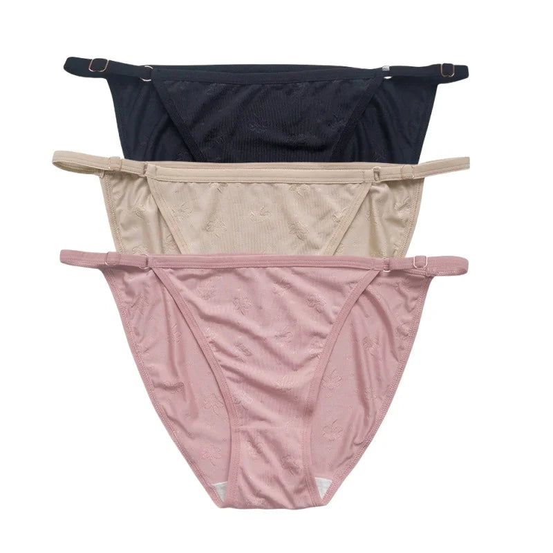 3Pcs/Set Ice Silk Panties Women Low Rise Briefs Brazilian Panties Solid Color Underwear Female Underpants Sexy Lingerie S-XL