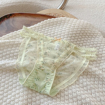 Women's panties  Cross waistband Hipsters Low Rise Lace Strappy Panties Transparent Mesh Floral Pattern Sweet Bowknot sexy femal