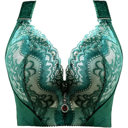 Plus Size Push Up Bra Sexy Lace Underwire - Full Coverage Lingerie for Curvy Women, Wide Side Wings & Thin Cup Support Big Bust