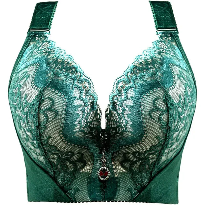 Plus Size Push Up Bra Sexy Lace Underwire - Full Coverage Lingerie for Curvy Women, Wide Side Wings & Thin Cup Support Big Bust
