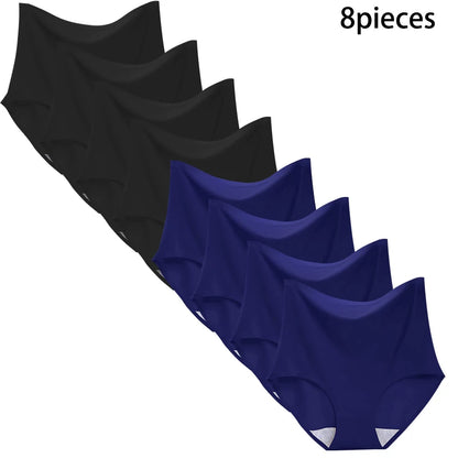 8 pieces Ice silk Women Underwear Slim Belly Tight fit Pants Seamless Triangular Briefs Soft Lingerie Elastic Panties Large Size