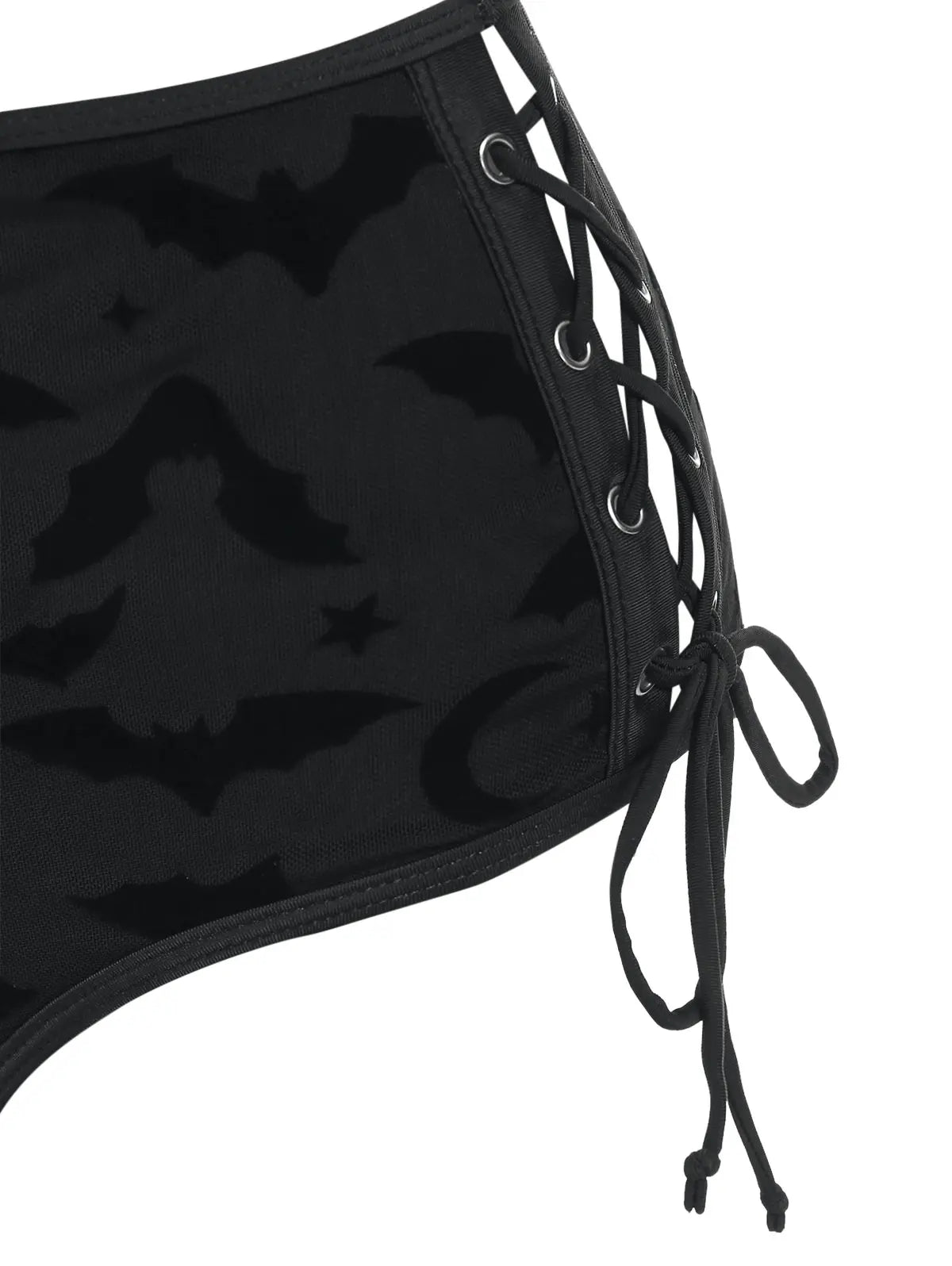 Dressfo Women's Gothic Bikini Swimsuit Bat Crescent Star Print Bathing Suit Cinched Mesh Lace Up Cut Out Swimwear Two Piece Set