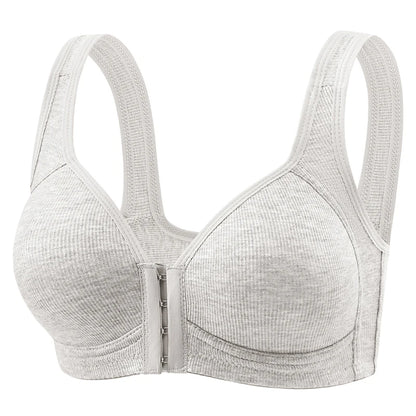 Women's Bra Pure Cotton Front Button Bra Anti Sagging No Steel Ring Comfortable Fabric Middle-aged Elderly Mothers' Underwear