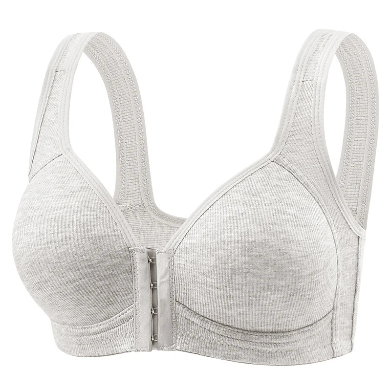 Women's Bra Pure Cotton Front Button Bra Anti Sagging No Steel Ring Comfortable Fabric Middle-aged Elderly Mothers' Underwear