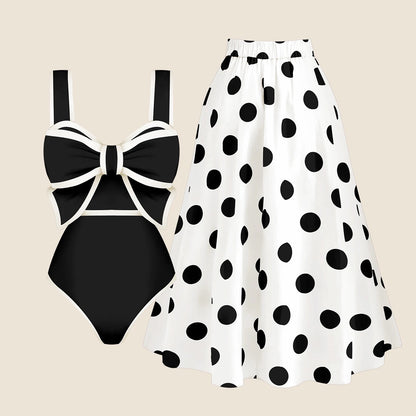 2025 New Bow Tie One Piece Swimsuit For Women Swimwear with Skirt Bathing Suit Monokini Beach Bodysuit Beach Wear