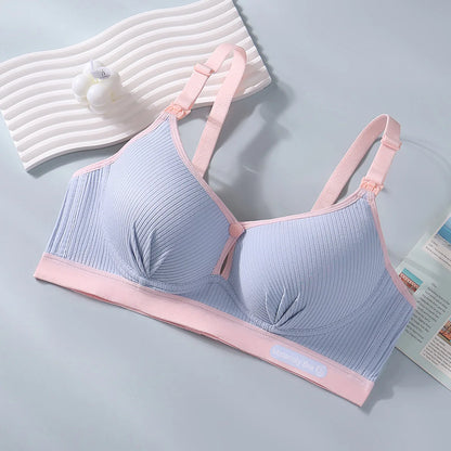 New Pure Cotton Double Button Breastfeeding Bra With Thin Gathered Anti Sagging No Steel Ring Soft Comfortable Women's Underwear