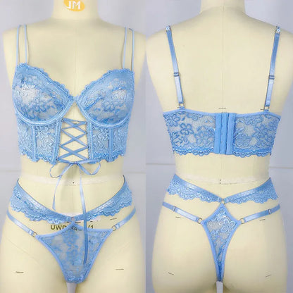 Sexy Bikini Set Lace Hollow Out Beachwear Thong Push Up Brazilian Lingerie Set Elegant Ladies Micro Bikini Swimsuit Costumes