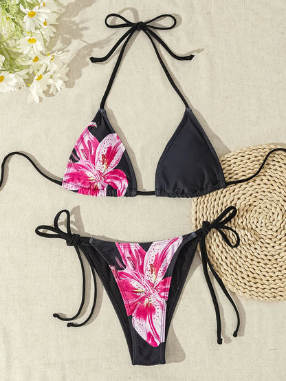 2025 New Women's Bikini Set  Adjustable Tie Side Bandage Swimwear High-End Sexy Two-Piece Bathing Suit Summer Beach Push Up