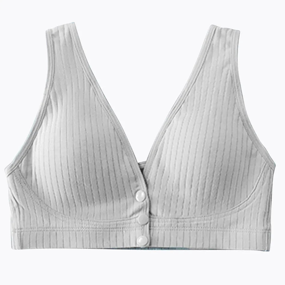 Cotton Nursing Bra for Pregnant Women Padded Ribbed Wire-Free Breathable Bralette Front Opening Breastfeeding Maternity Clothing