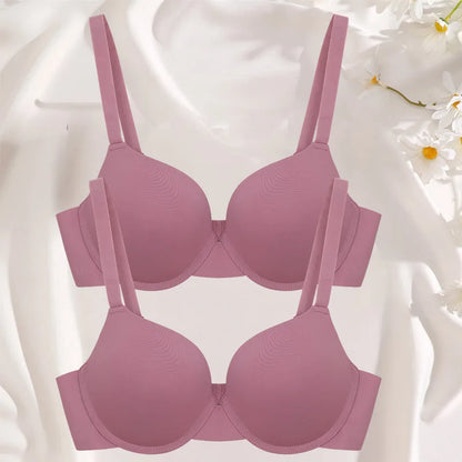 2Pcs/Set Comfortable Adjustable Push Up Bra Shockproof Lingerie Wireless Deep V Bra Anti-sagging Brassiere for Women Summer Bras