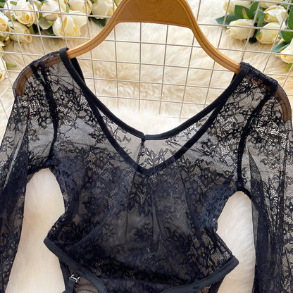 sexy sleeveless lace flare sleeve see through Vintage Straps Bodysuits Jumpsuits Top Hotsweet Clothing