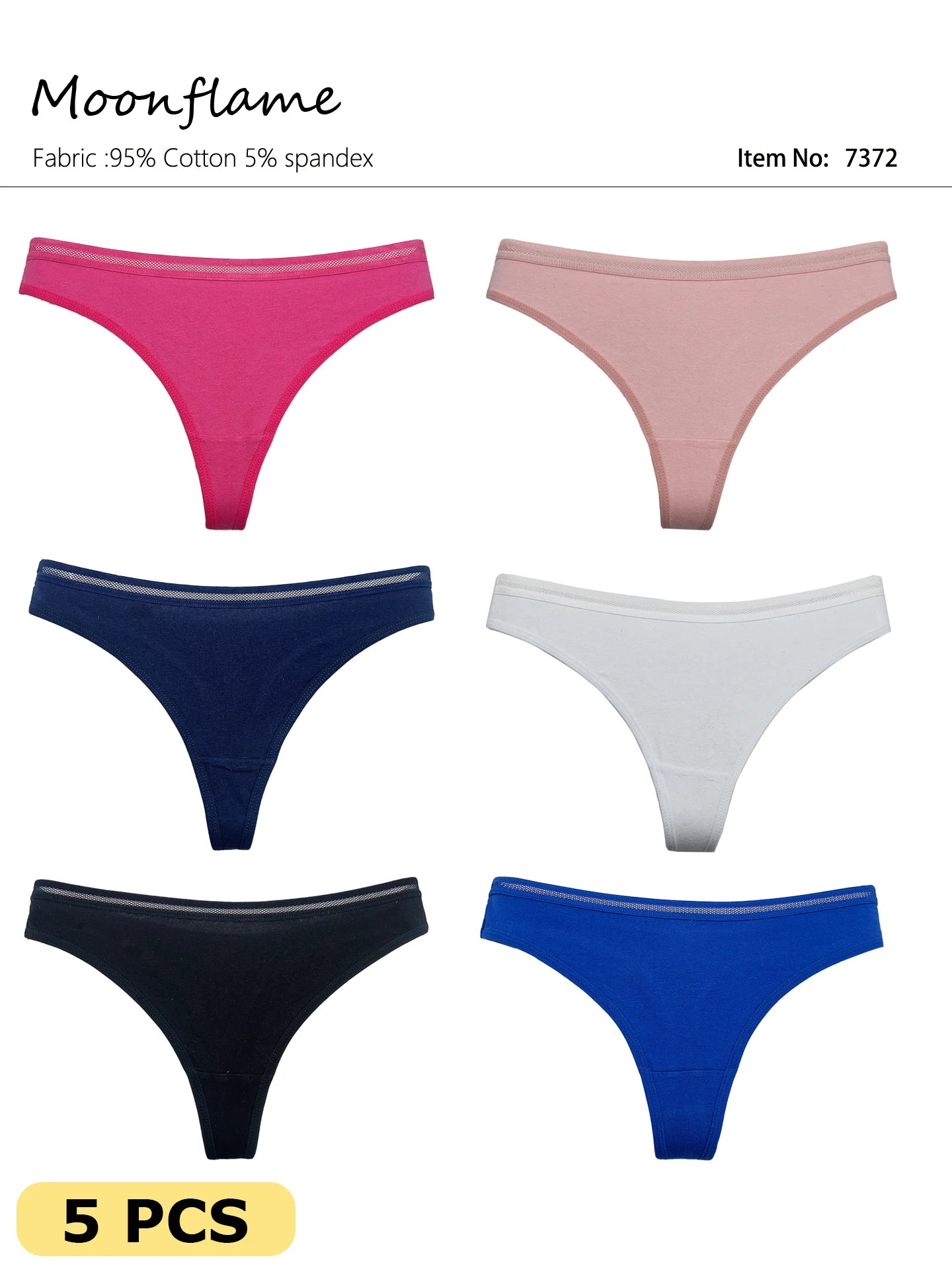 Moonflame 5Pcs Women Cotton Lace Thongs Sexy Low Waist Panties Solid Comfort Underwear Solid Breathable G-String Soft Lingerie