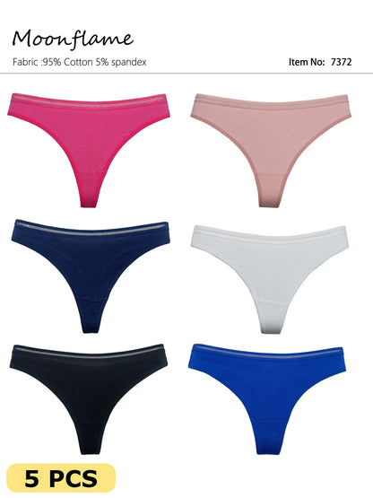 Moonflame 5Pcs Women Cotton Lace Thongs Sexy Low Waist Panties Solid Comfort Underwear Solid Breathable G-String Soft Lingerie