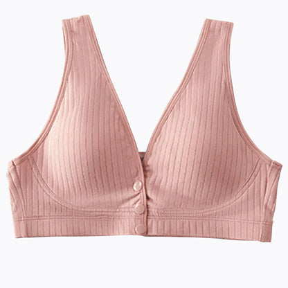 Cotton Nursing Bra for Pregnant Women Padded Ribbed Wire-Free Breathable Bralette Front Opening Breastfeeding Maternity Clothing