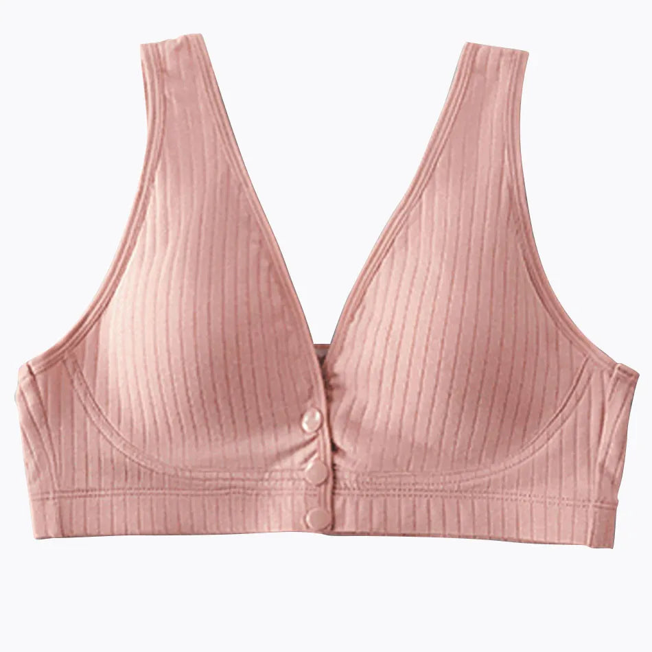 Cotton Nursing Bra for Pregnant Women Padded Ribbed Wire-Free Breathable Bralette Front Opening Breastfeeding Maternity Clothing