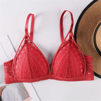 Sexy Lace women underwear Breathable Cotton Breast Pad Bra Without Steel Ring Hollowed Out Brassiere Anti Glare Sports Bralette