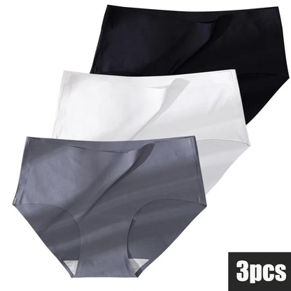 3Pcs Plus Size Underwear Women's Panties Ice Silk Solid Color Ladies Seamless Underpant Girls Briefs Breath Sexy Lingerie Female