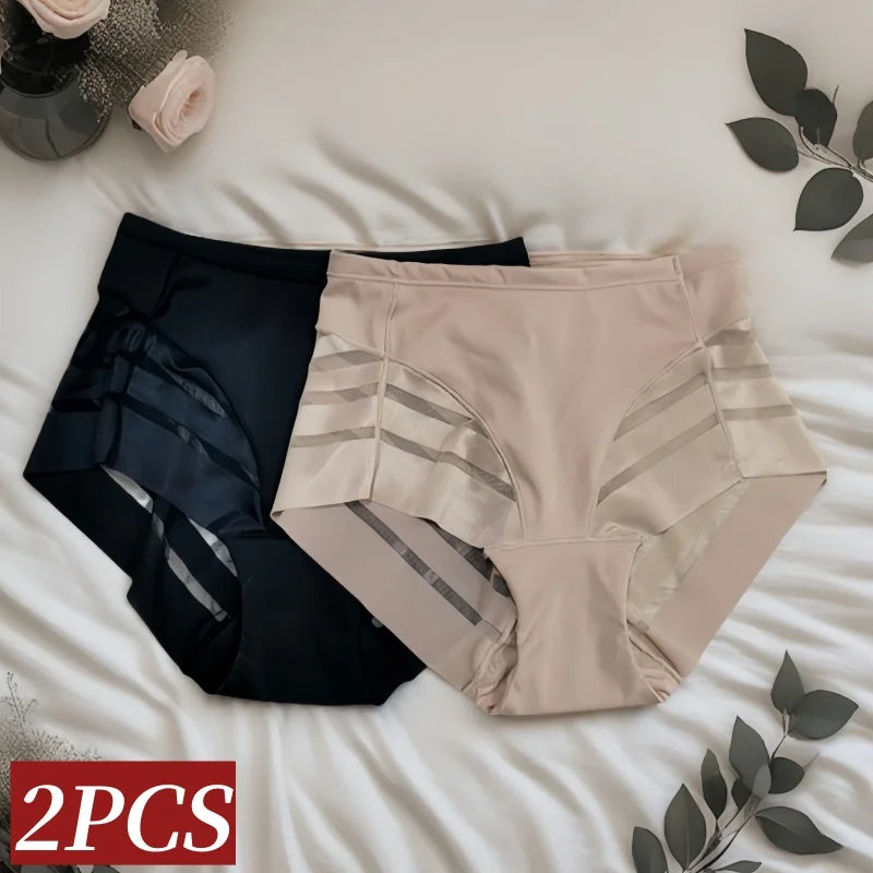 2Pcs/Set Ice Silk Tummy Control Panties Women High Rise Shapewear Pants Female Sexy Lingerie Slimming Underwear M-3XL Briefs