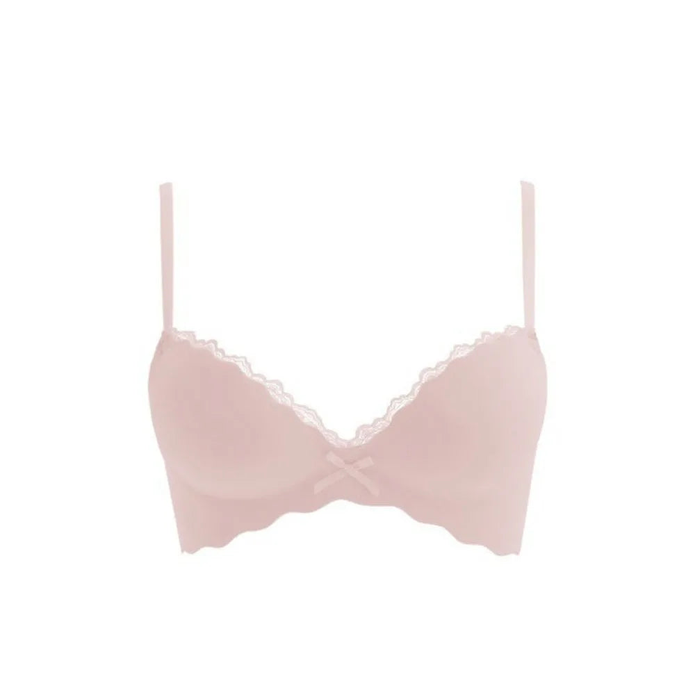 Solid Push Up Wireless Deep V Bra Shockproof Anti-sagging Lace Bowknot Bra Adjustable Lingerie Seamless Bra Girls