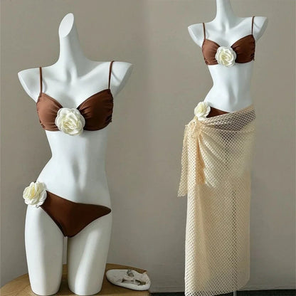 Fairy Sweet High Waist 4-Piece Split Bikini Set For Women 2026 - Print Trendy Swimwear Chic Beach Vacation Summer Party Fashion