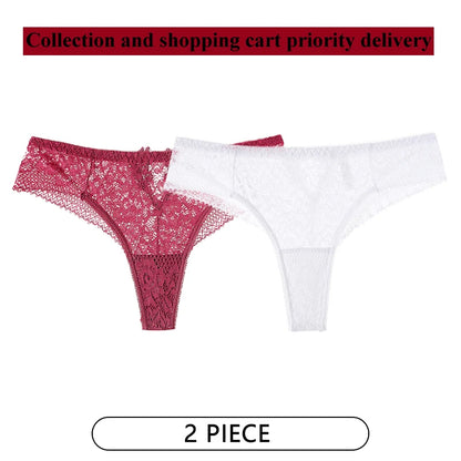 CINOON 2Pcs/Lot Women Sexy Lace Embroidery Panties Low-waist Underwear G String Hollow Out Lingerie Temptation Thong Intimates