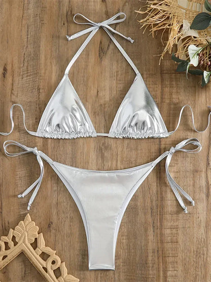 Sexy Brozing Gold Bikinis Sets Women Push Up Micro Bikini Swimsuit 2025 Brazilian Beach Bathing Suit Tie Side Triangle Swimwear