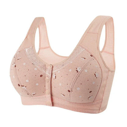 2025 New Confortable Bra Cotton Women Wire Free Bras Push Up Front Closure Underwear Female Everyday Lingerie Large Bust 50BCD