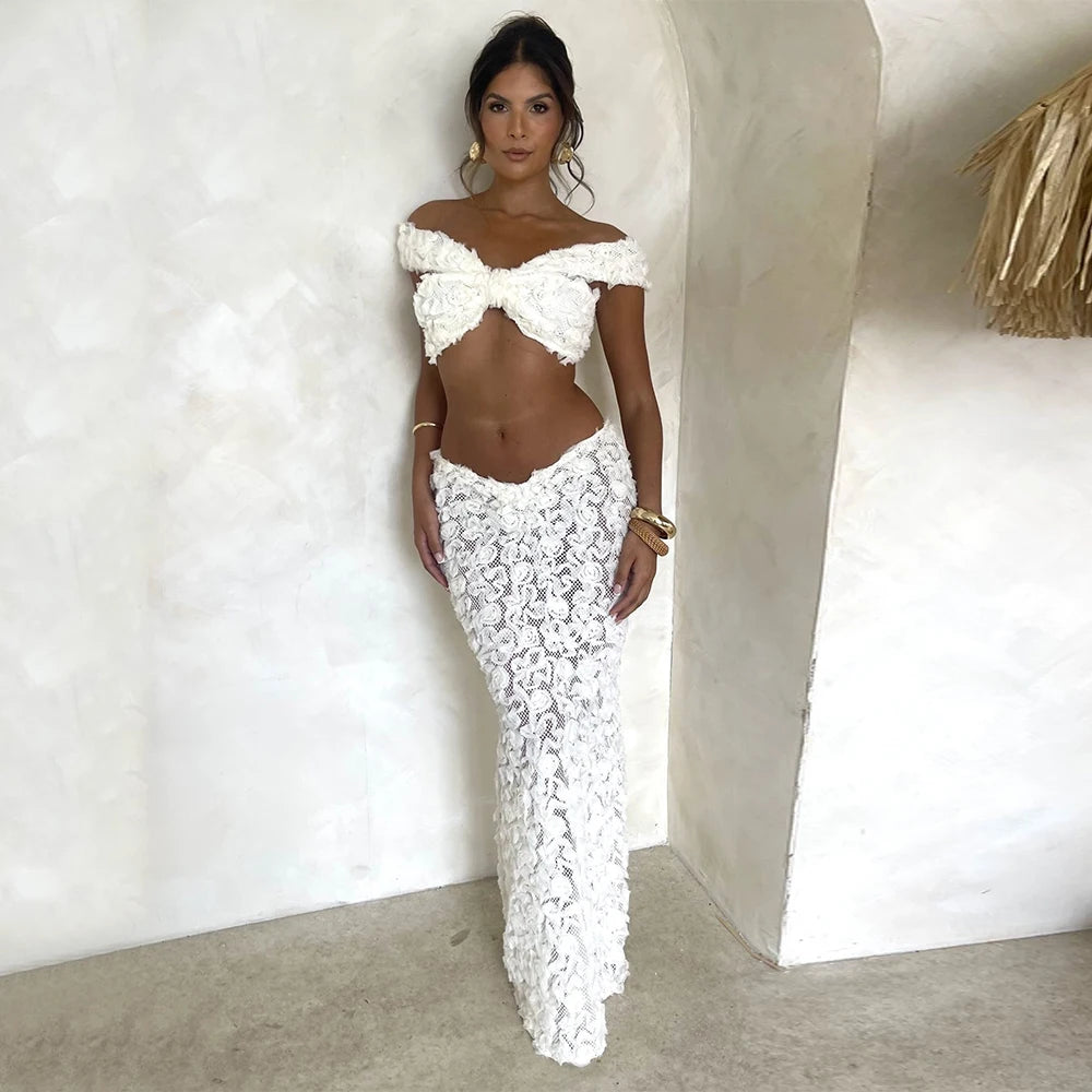 Sexy White Lace 3 pieces Bikinis Women Swimsuit 2024 Swimwear Bathing Suit Beachwear With Lace Skirt Bikini Set Biquini female