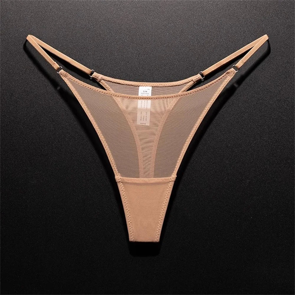 High Slit Women Seamless Thong Ultra-thin Mesh Sexy Underwear Transparent Gauze Sports Fitness G-string Plus Size