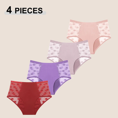 4Pcs/Set Absorption Leakproof Menstrual Period Briefs Seamless Lace Polka Dot Breathable Physiological Underwear Female Lingerie