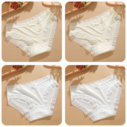 4Pcs Ice Silk Lace Panties Seamless Soild Underwear For Women Sexy Ultra-thin Breathable Briefs Girls Soft Transparent Lingerie