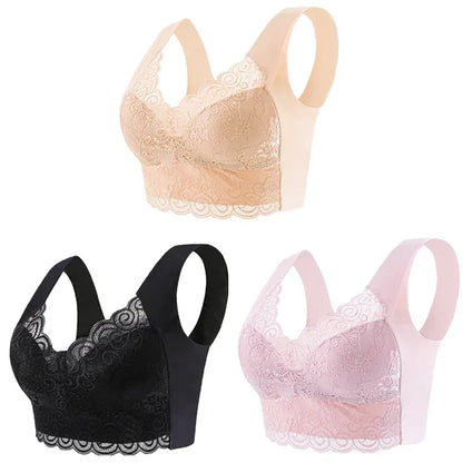 3pcs Ice Silk Seamless Lace Bra Top Support Underwear No Steel Ring Comfortable Large Size Bra Vest Bralette