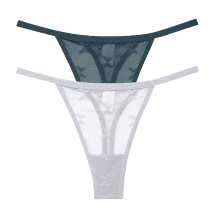 2PCS/Set Mesh G-String Women's Panties Transparent Underwear Women Seamless Thong Female Underpants Intimates Lingerie S-XL