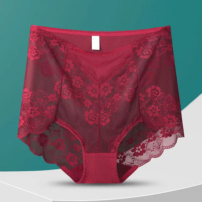 Women High Waist Plus Size Panties Sexy Lace Mesh Floral Transparent Briefs Fashion Underpants Lingerie  Seamless Underwear
