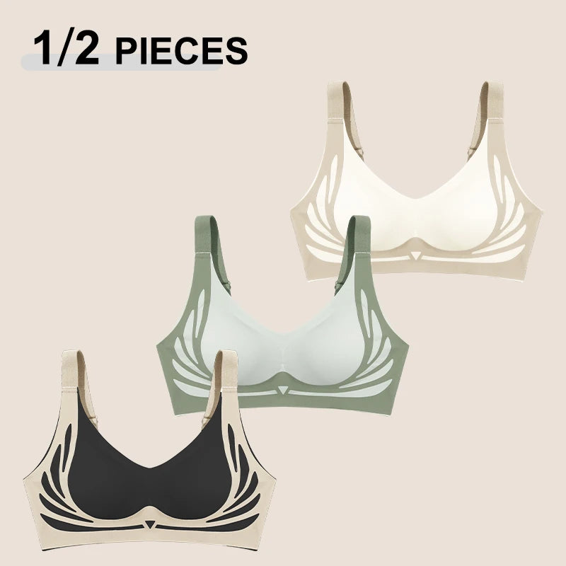1/2Pcs/Set Women Push Up Bras Seamless Comfortable Angel Wings Bras Set Trendy Soft Breathable Underwear Female No Wire Lingerie