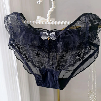 Lolita Ruffled Lace Mesh Panties Sexy And Airy With A Low Waist And Sweet Bow Japanese Lolita Panties Comfortable And Elegant