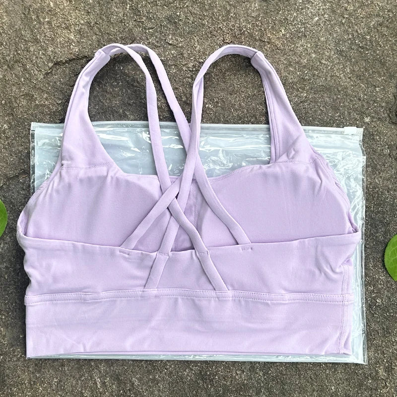Solid Color Women Cross Back  Bra Fitness Underwear Soft Fitness Sport Bra Top Gym Yoga Athletic Workout With Chest Pad