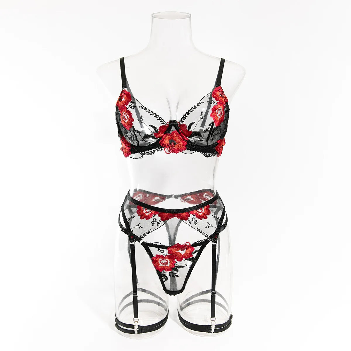 Krasapt ultrathin Floral Embroidery Sexy Lingerie 2Pcs Sets Mesh perspective Bras And Briefs Underwear Suit Fancy Erotic Set