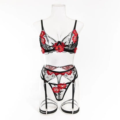 Krasapt ultrathin Floral Embroidery Sexy Lingerie 2Pcs Sets Mesh perspective Bras And Briefs Underwear Suit Fancy Erotic Set