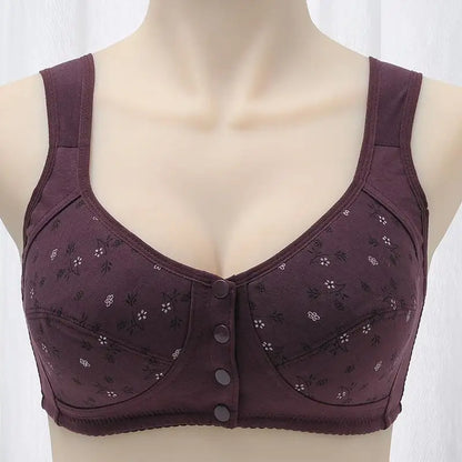 Front Closure Cotton Bra for Women Breathable Soft Brassiere Wire Free Thin Cup Bralette Sleeping Lingerie