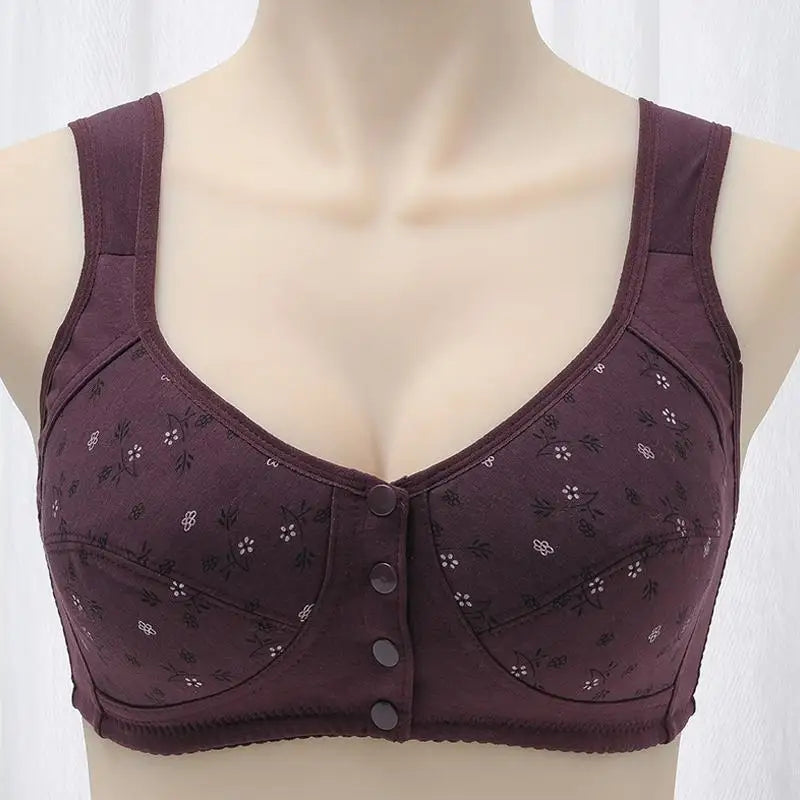 Front Closure Cotton Bra for Women Breathable Soft Brassiere Wire Free Thin Cup Bralette Sleeping Lingerie