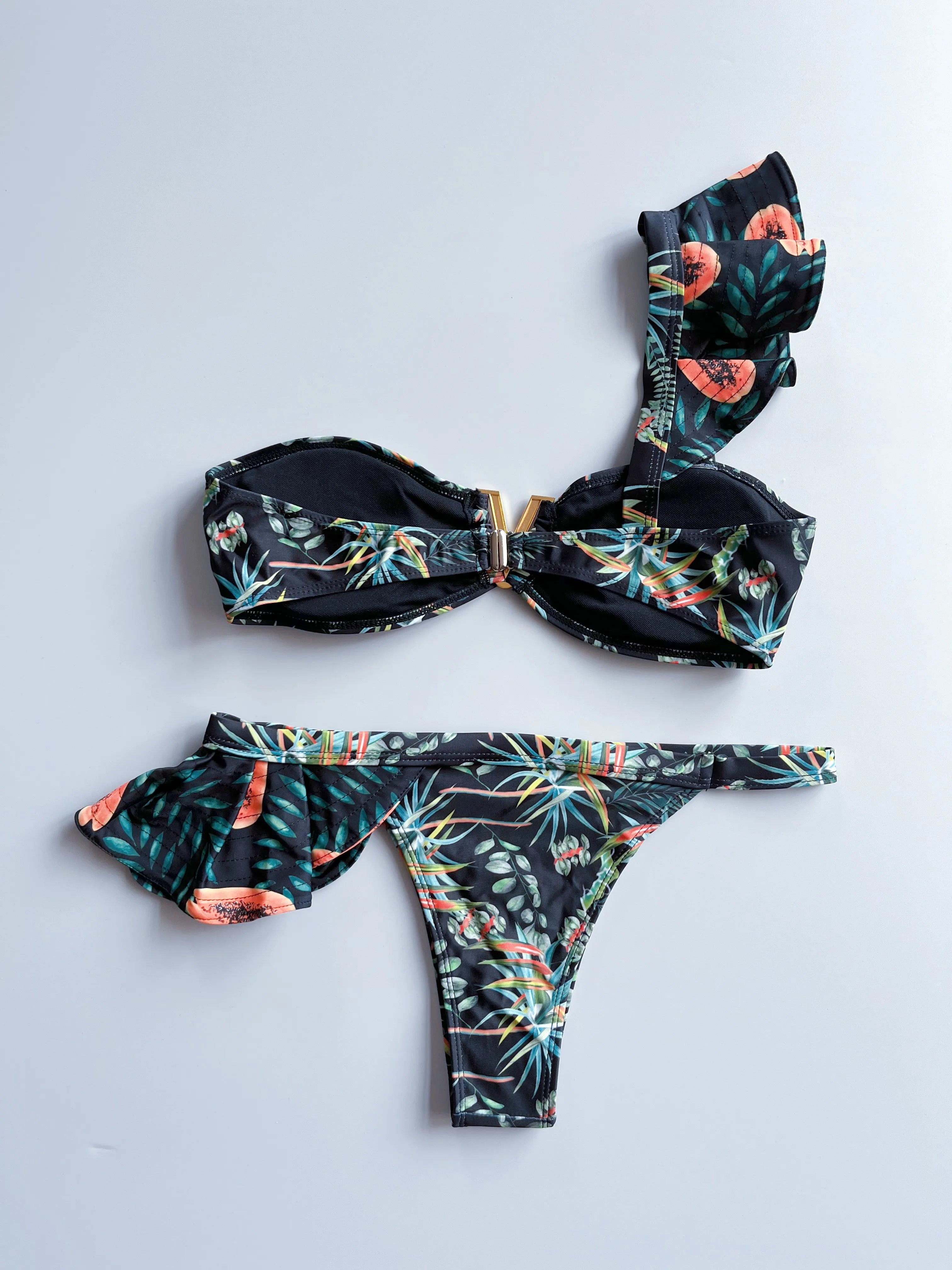Two-Pieces Women Floral 2025 Push-Up Strappy Ruffles Bandage Bikini Set Swimsuit Swimwear Bathing Suit Beachwear Biquini