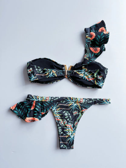Two-Pieces Women Floral 2025 Push-Up Strappy Ruffles Bandage Bikini Set Swimsuit Swimwear Bathing Suit Beachwear Biquini