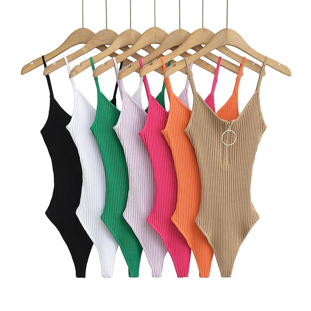 Sexy bodysuit women pink knitted tops women 2024 Summer bodycon bodysuits black camisole bodysuits crochet top backless green