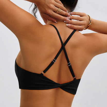 Anfilia Women's Sports Bra Deep V Neck Sports Bra Criss Cross Backless,Outdoor Workout Leisure Bra Running Fitness Pilates