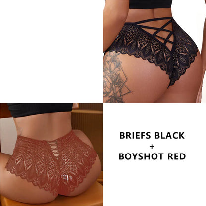 CINOON 2PCS/Set New Panties Women Lace Underwear Sexy Low-Waist Briefs Hollow Out G String Underpant Embroidery Female Lingerie